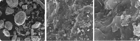 バイオトップサンド®黒砂の走査型電子顕微鏡（SEM）